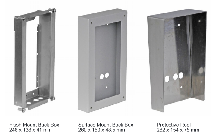 Flush and Onwall mounting, Optional protective hood