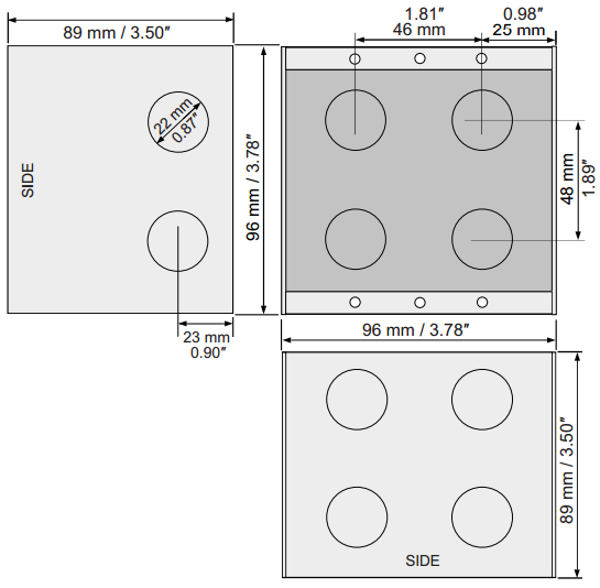 TA2 2-Gang backbox dimensions