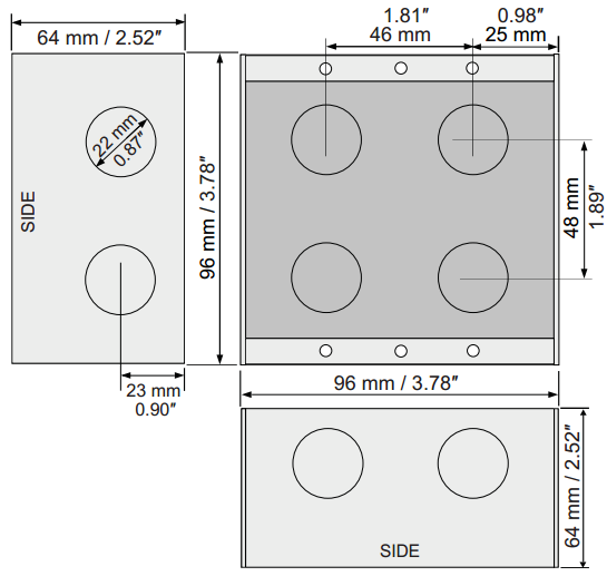 TA2 2-Gang backbox dimensions
