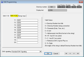 Configuration of DAK keys 11-18