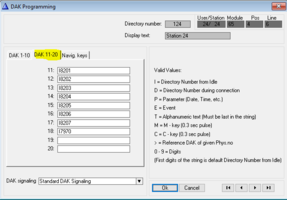 Configuration of DAK keys 11-18