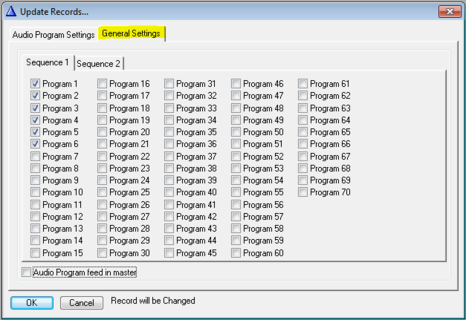 Audio Programs > General Settings Change mode