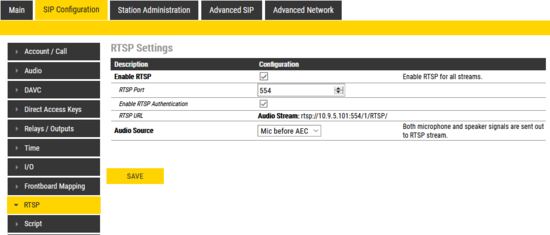 RTSP Settings (Non-Video Turbine stations)