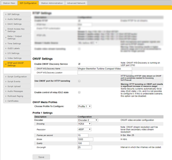 ONVIF Settings (Video Turbine stations)