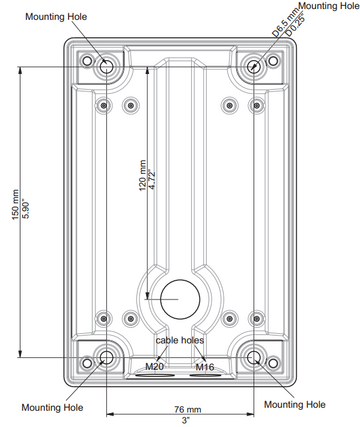 Onwall backbox Mounting holes - Side view