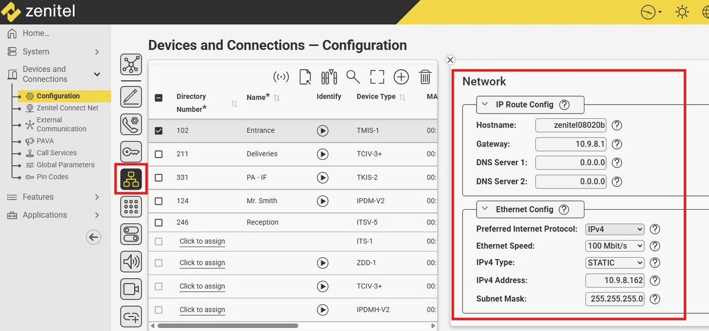 Device Network Settings (Zenitel Connect Pro) - Zenitel Wiki