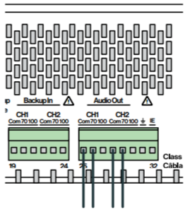 70V connection on Channel 1 and 2
