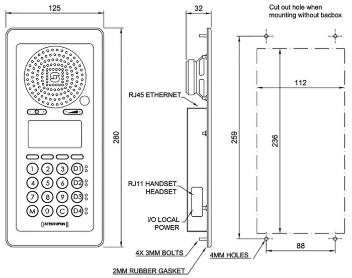IP OR station - Dimensions