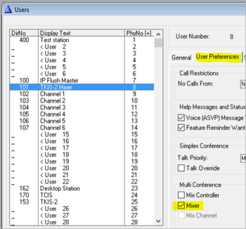 On the next physical number, enter the directory number for the Turbine mixer (101), and set the station as a “Mixer”