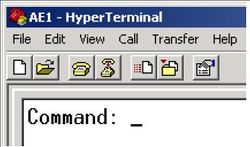 AE1 - AlphaCom Digital Network Board - The AE1 command prompt in HyperTerminal.jpg