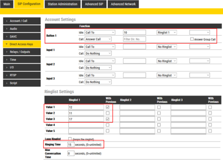 Configuration: Parallel ringing, looping if not answered